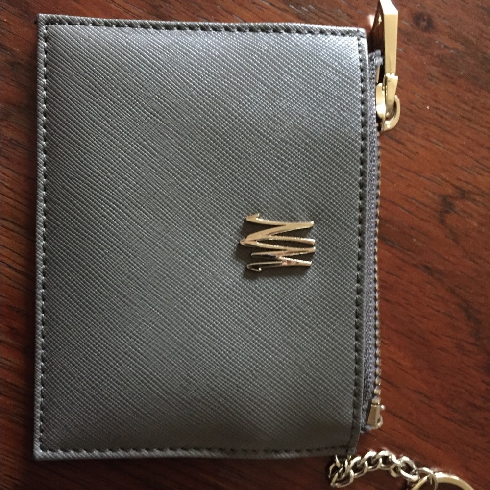 Neumann Marcus card case in gray Saffiano leather